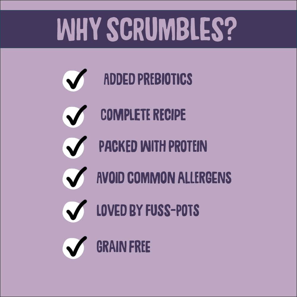 Scrumbles • Dog Treats • Hypoallergenic • All Lifestages • Chicken & Duck • 90g Bag • Gut Friendly Prebiotics • Gluten Free • Superfoods