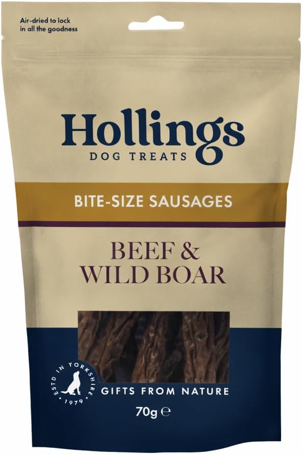 Hollings Gourmet Beef & Wild Boar Pudding Sausages Dog Treats, Delicious, Nutritious Air Dried Chews for Adult Dogs, 100% Gluten Free & Made with Natural Ingredients (70g)