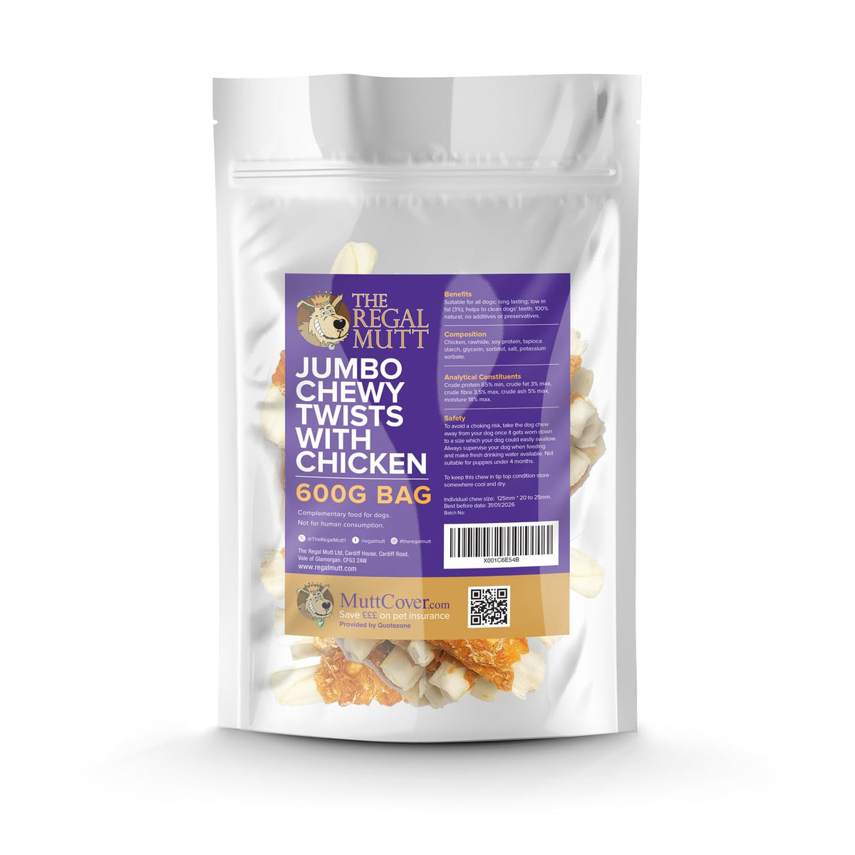 The Regal Mutt - Mega Chewy Twists with Duck - Bag of 18 (1.25kg Bag)