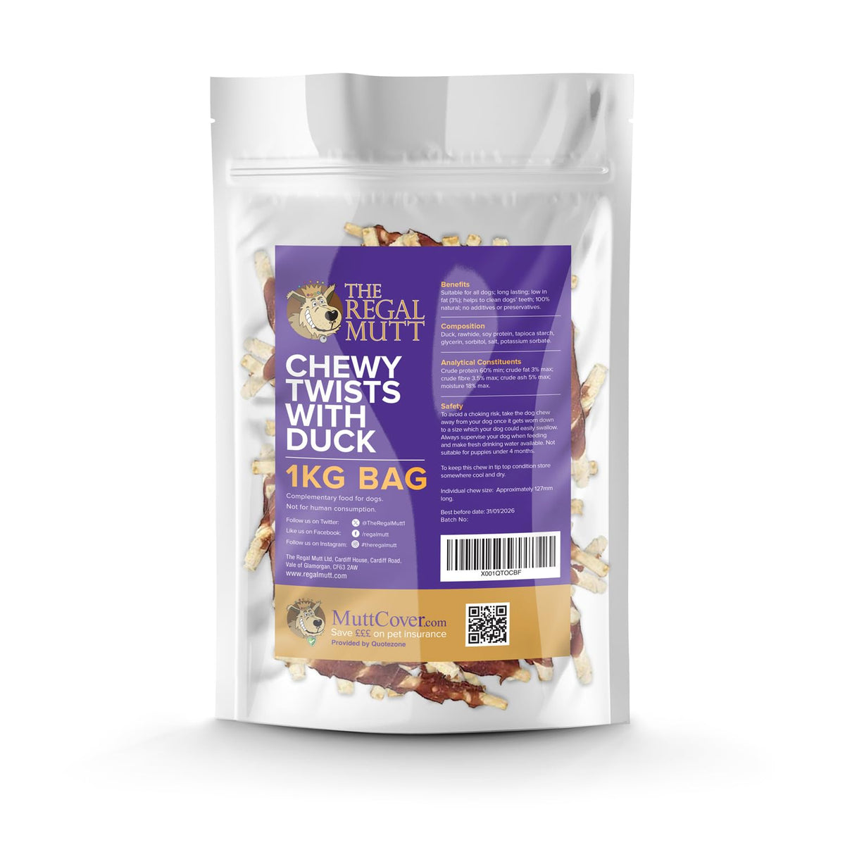 The Regal Mutt - Mega Chewy Twists with Duck - Bag of 18 (1.25kg Bag)
