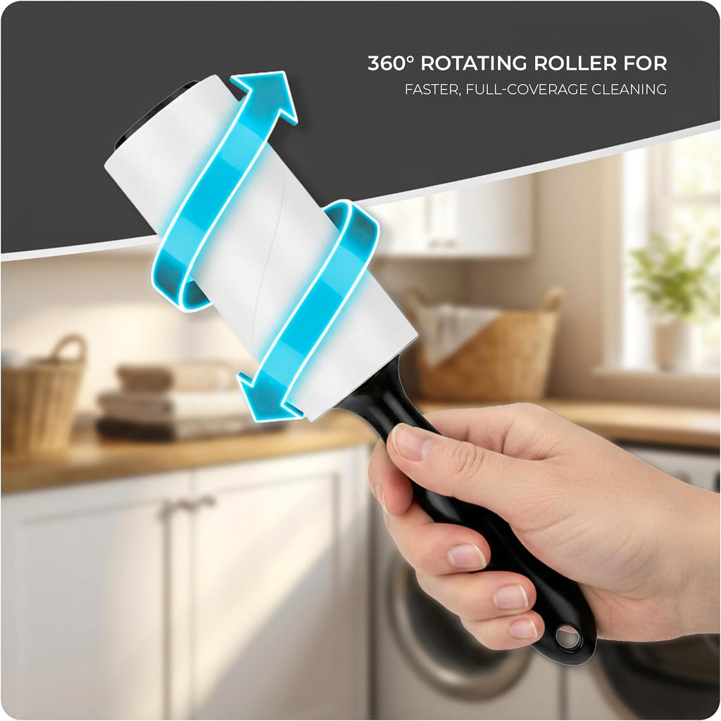 Lint Roller, 6 Pack with 1 Reusable Handle, 360 Extra Sticky Sheets for Pet Hair Removal, Lint Remover for Dust & Fluff from Clothing, Furniture, Carpets & Car Seats (1 Handle + 360 Sheets)