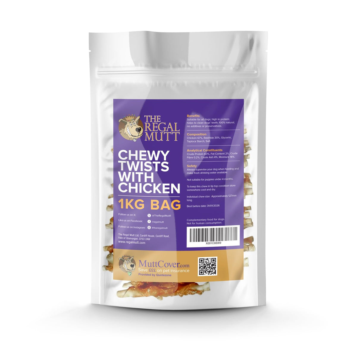 The Regal Mutt - Mega Chewy Twists with Duck - Bag of 18 (1.25kg Bag)