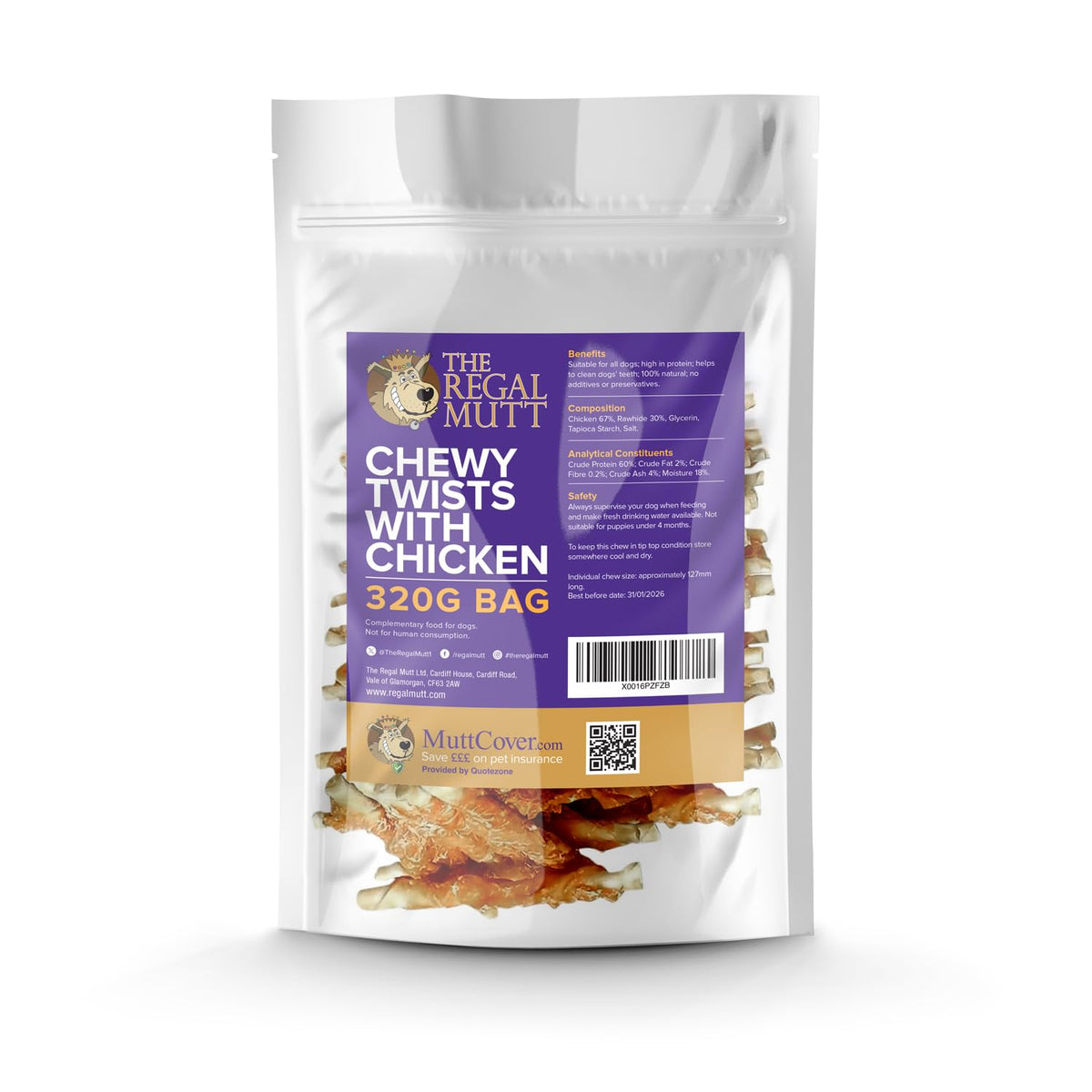 The Regal Mutt - Mega Chewy Twists with Duck - Bag of 18 (1.25kg Bag)