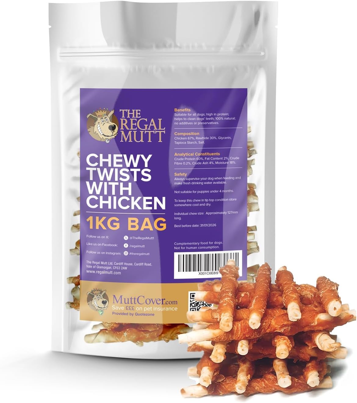The Regal Mutt - Mega Chewy Twists with Duck - Bag of 18 (1.25kg Bag)