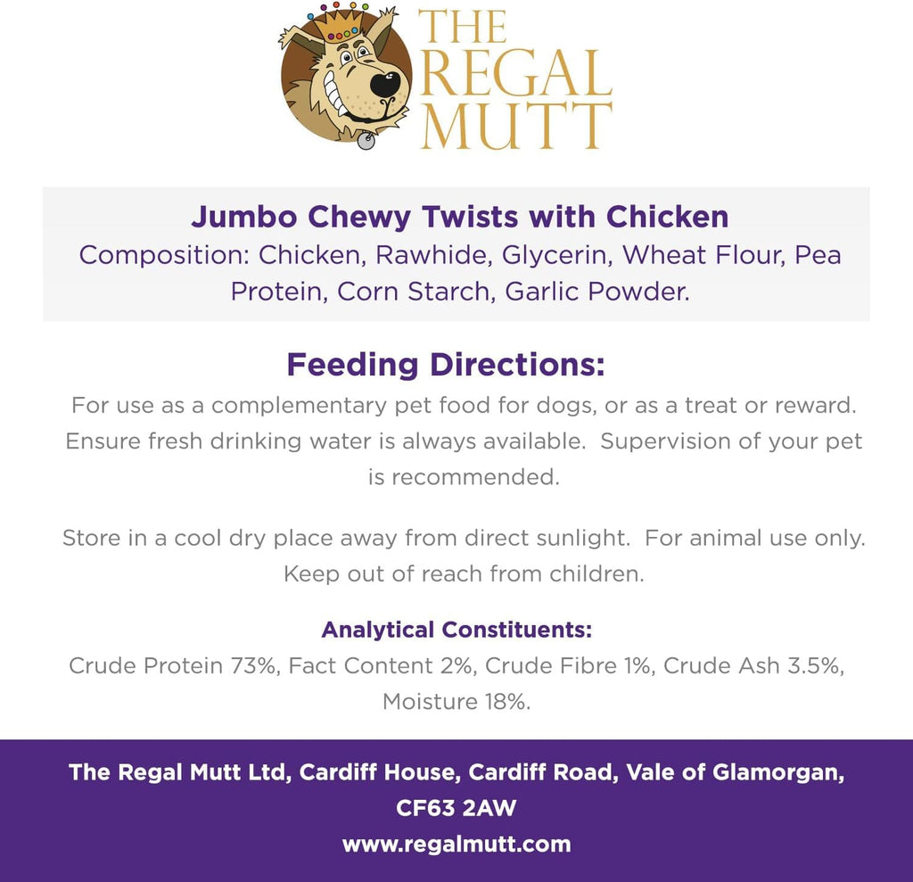 The Regal Mutt - Mega Chewy Twists with Duck - Bag of 18 (1.25kg Bag)