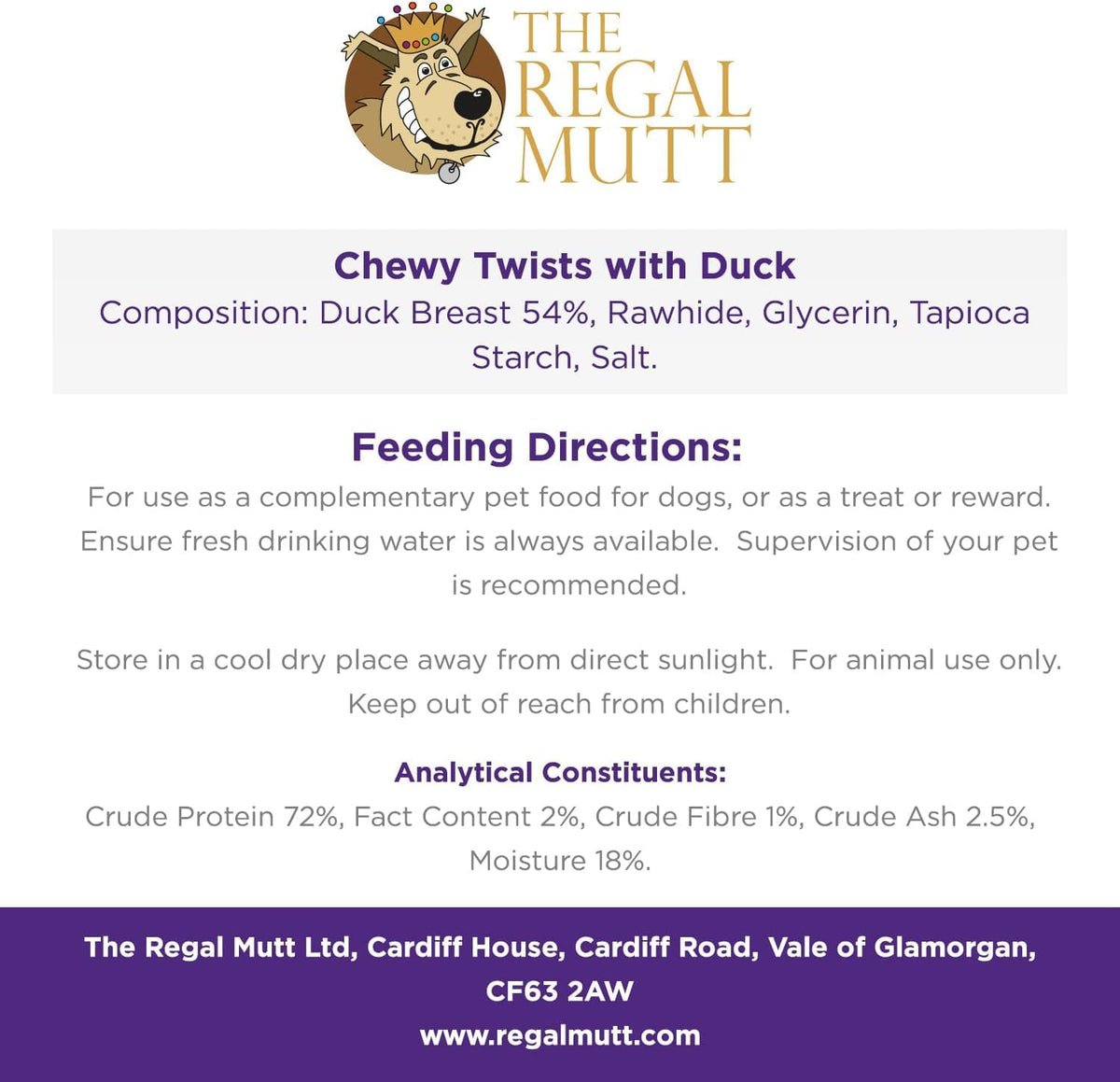 The Regal Mutt - Mega Chewy Twists with Duck - Bag of 18 (1.25kg Bag)