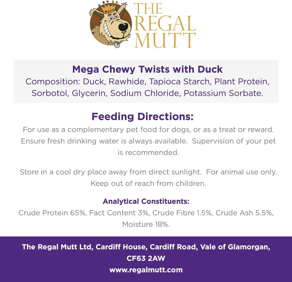 The Regal Mutt - Mega Chewy Twists with Duck - Bag of 18 (1.25kg Bag)