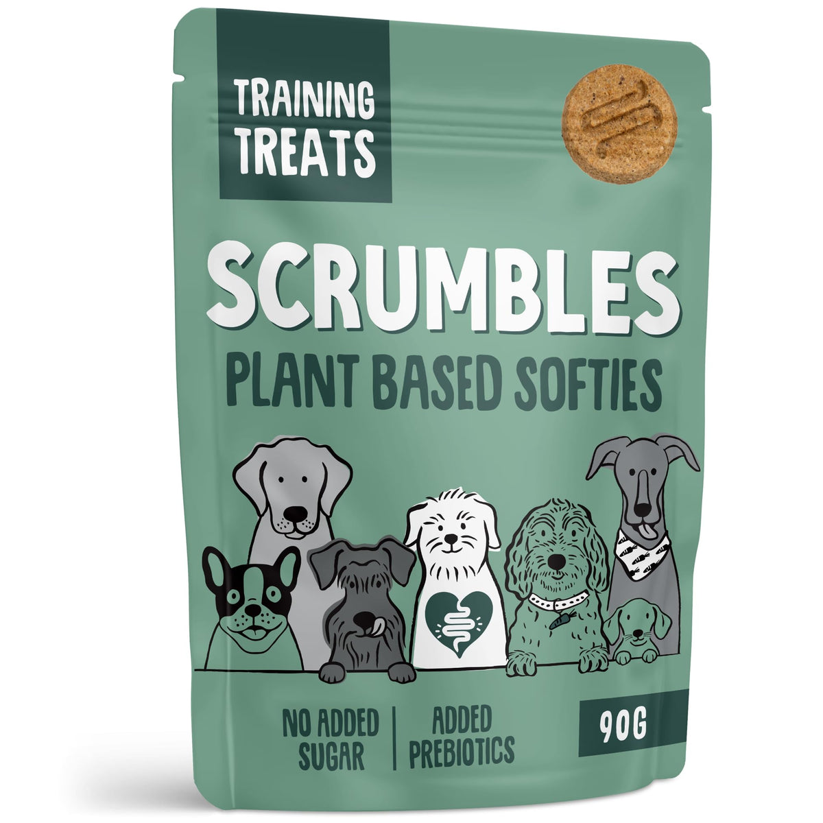Scrumbles • Dog Treats • Hypoallergenic • All Lifestages • Chicken & Duck • 90g Bag • Gut Friendly Prebiotics • Gluten Free • Superfoods