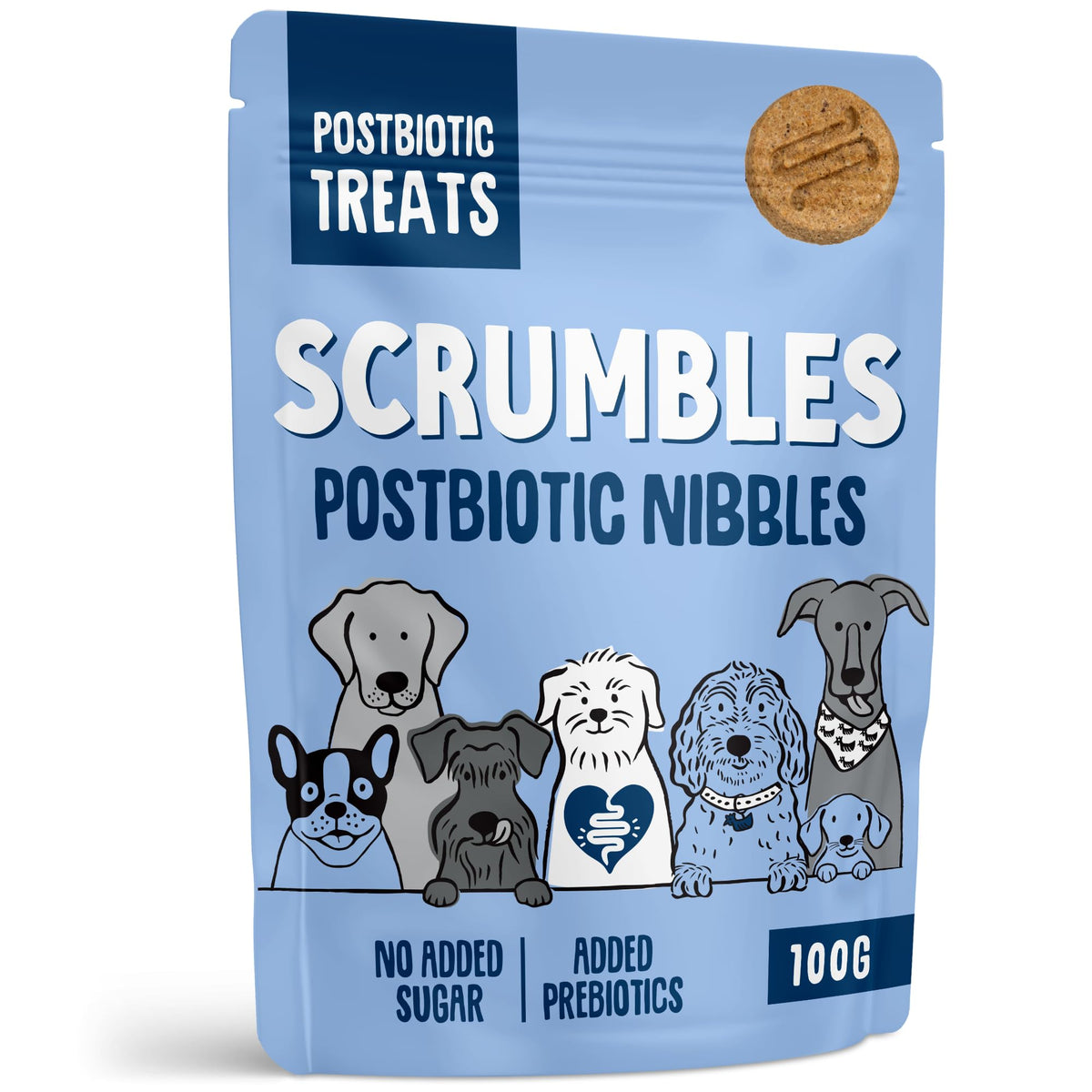 Scrumbles • Dog Treats • Hypoallergenic • All Lifestages • Chicken & Duck • 90g Bag • Gut Friendly Prebiotics • Gluten Free • Superfoods