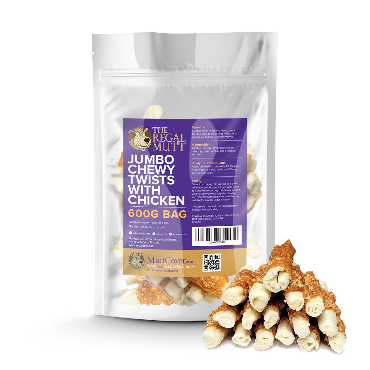 The Regal Mutt - Mega Chewy Twists with Duck - Bag of 18 (1.25kg Bag)