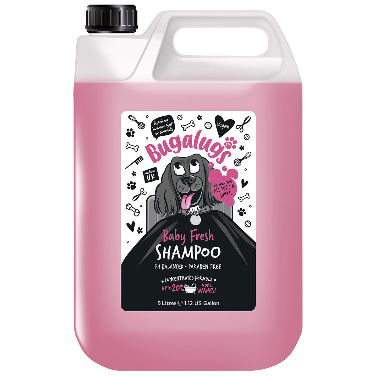 BUGALUGS Baby Fresh Dog Shampoo grooming products for smelly dogs with baby powder scent, best puppy shampoo, Vegan pet shampoo professional (625ml)