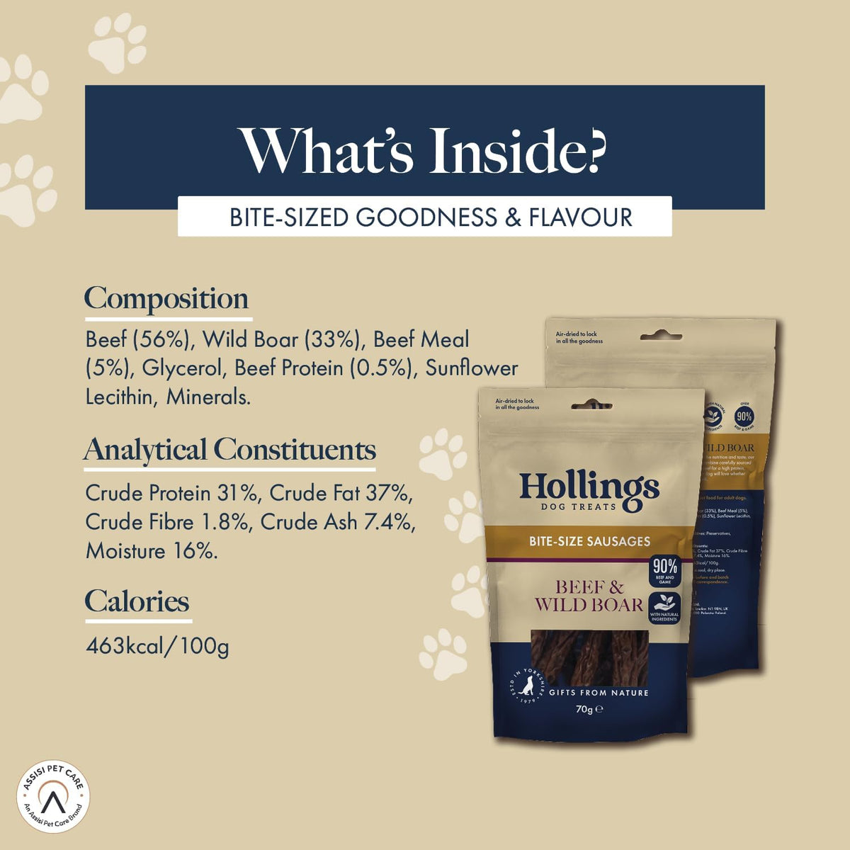 Hollings Gourmet Beef & Wild Boar Pudding Sausages Dog Treats, Delicious, Nutritious Air Dried Chews for Adult Dogs, 100% Gluten Free & Made with Natural Ingredients (70g)