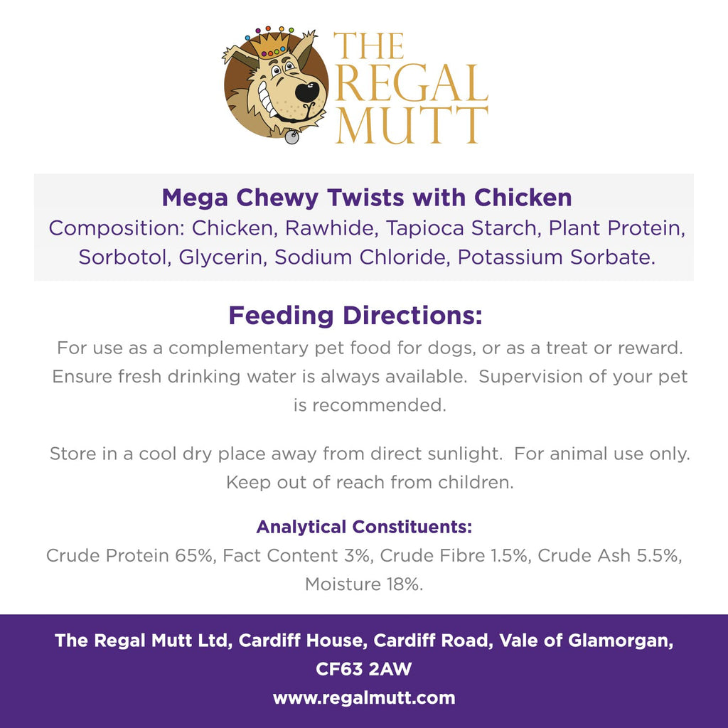 The Regal Mutt - Mega Chewy Twists with Duck - Bag of 18 (1.25kg Bag)