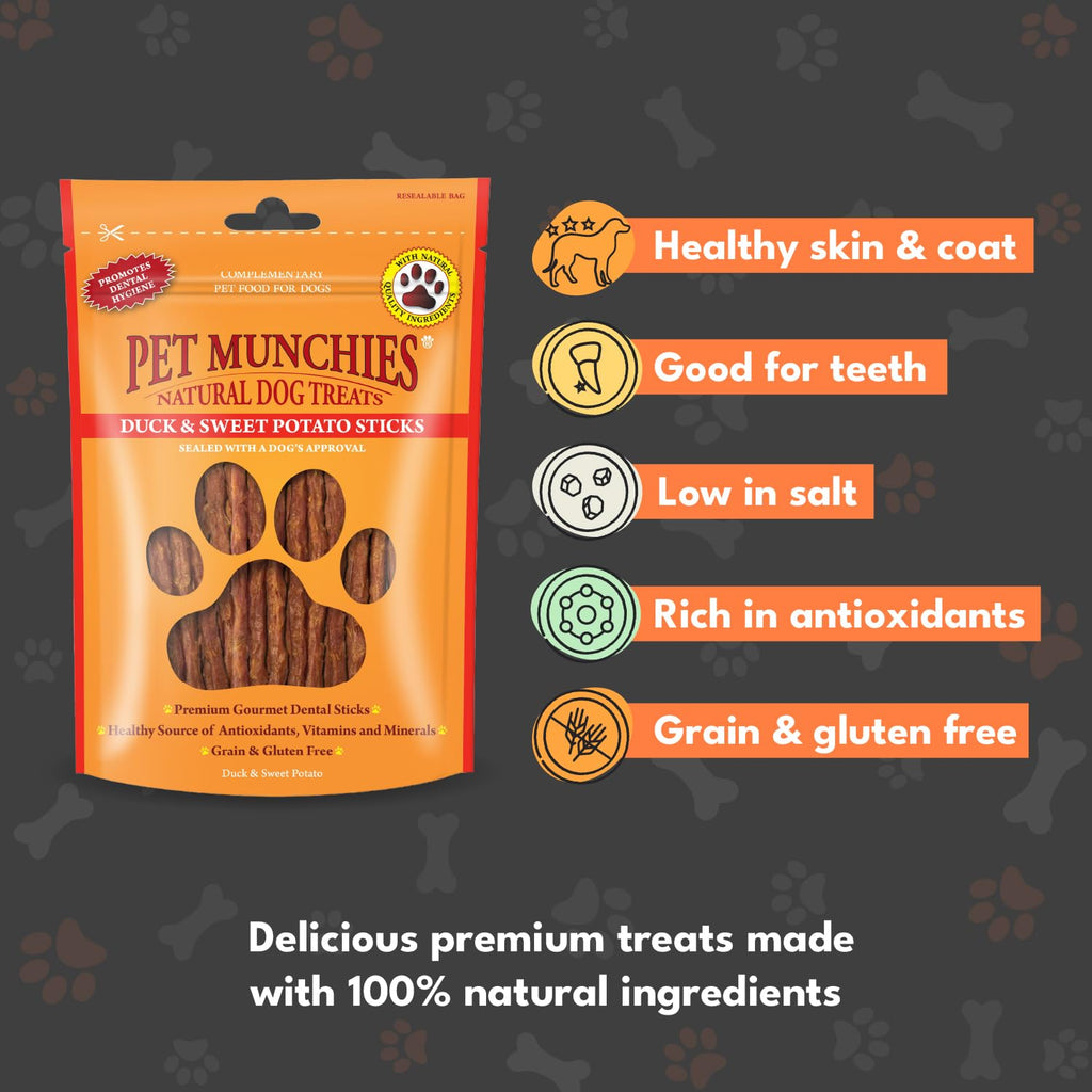 Pet Munchies Chicken and Sweet Potato Dog Treats, Healthy Grain Free Dental Sticks with Natural Real Meat 90g