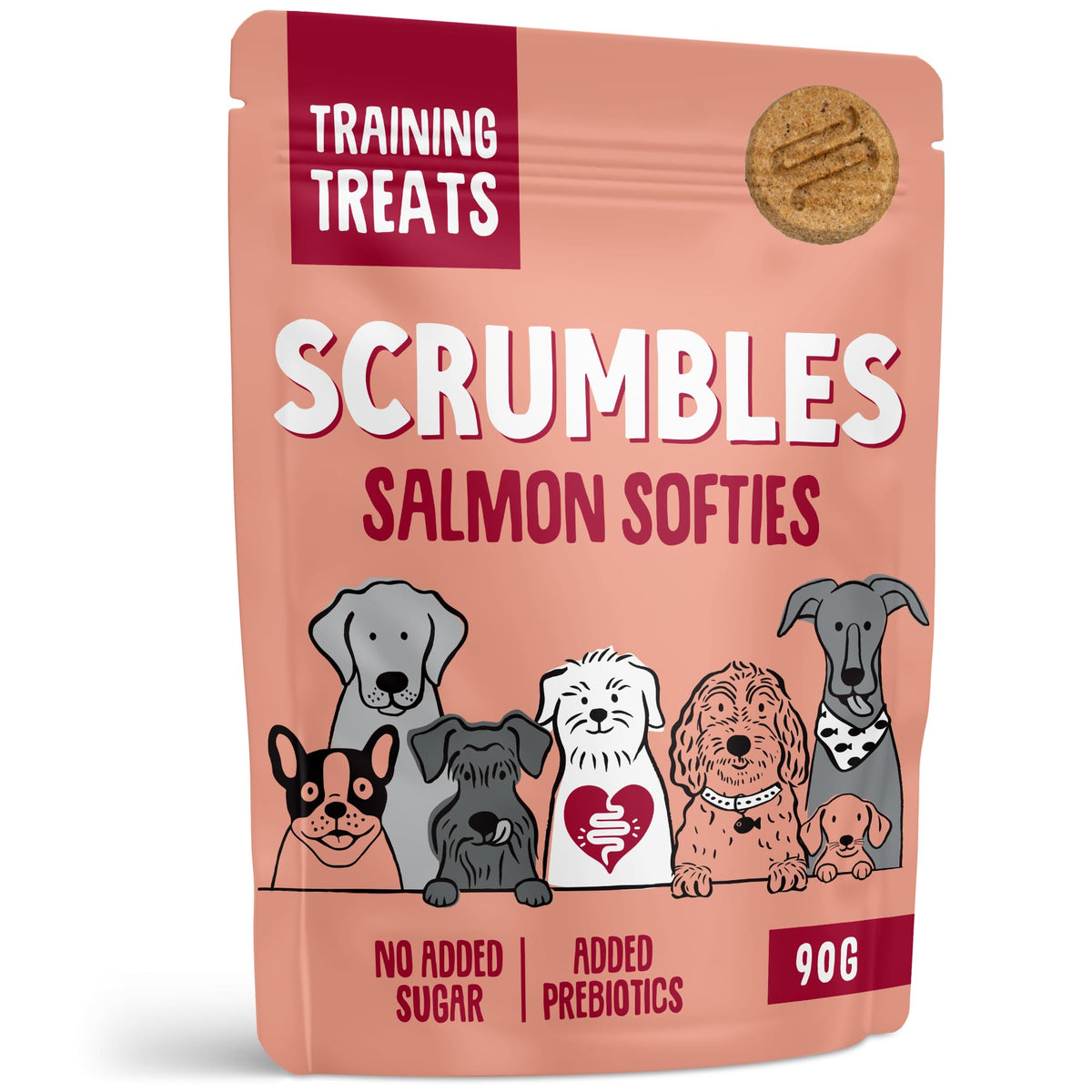 Scrumbles • Dog Treats • Hypoallergenic • All Lifestages • Chicken & Duck • 90g Bag • Gut Friendly Prebiotics • Gluten Free • Superfoods