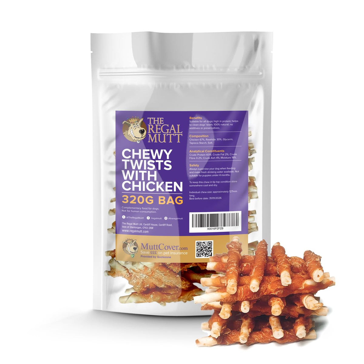 The Regal Mutt - Mega Chewy Twists with Duck - Bag of 18 (1.25kg Bag)