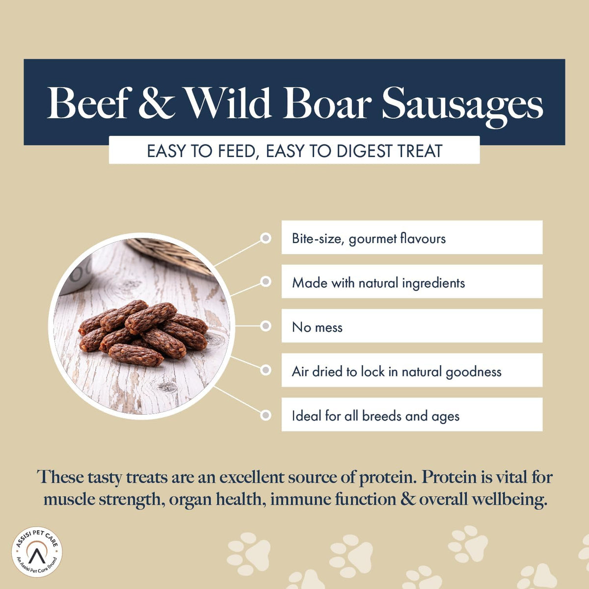 Hollings Gourmet Beef & Wild Boar Pudding Sausages Dog Treats, Delicious, Nutritious Air Dried Chews for Adult Dogs, 100% Gluten Free & Made with Natural Ingredients (70g)