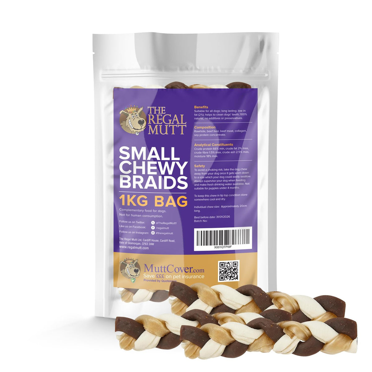 The Regal Mutt - Mega Chewy Twists with Duck - Bag of 18 (1.25kg Bag)