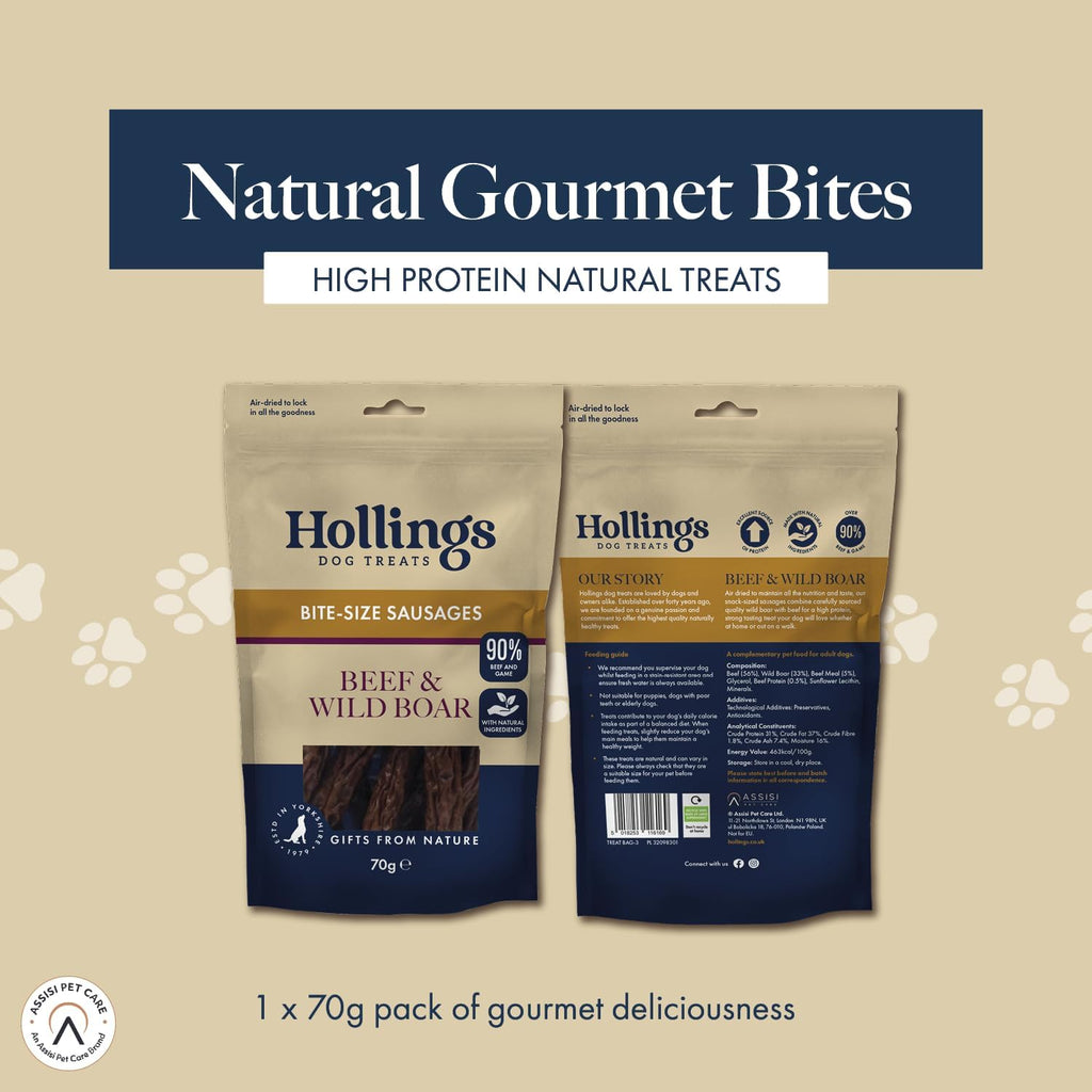 Hollings Gourmet Beef & Wild Boar Pudding Sausages Dog Treats, Delicious, Nutritious Air Dried Chews for Adult Dogs, 100% Gluten Free & Made with Natural Ingredients (70g)