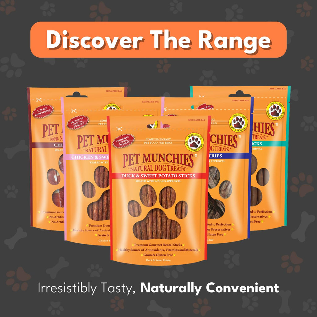 Pet Munchies Chicken and Sweet Potato Dog Treats, Healthy Grain Free Dental Sticks with Natural Real Meat 90g