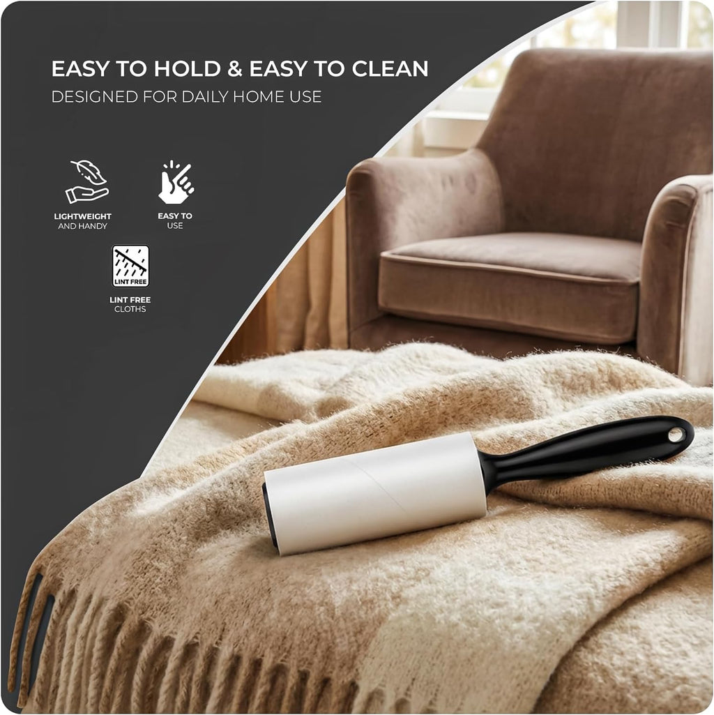 Lint Roller, 6 Pack with 1 Reusable Handle, 360 Extra Sticky Sheets for Pet Hair Removal, Lint Remover for Dust & Fluff from Clothing, Furniture, Carpets & Car Seats (1 Handle + 360 Sheets)