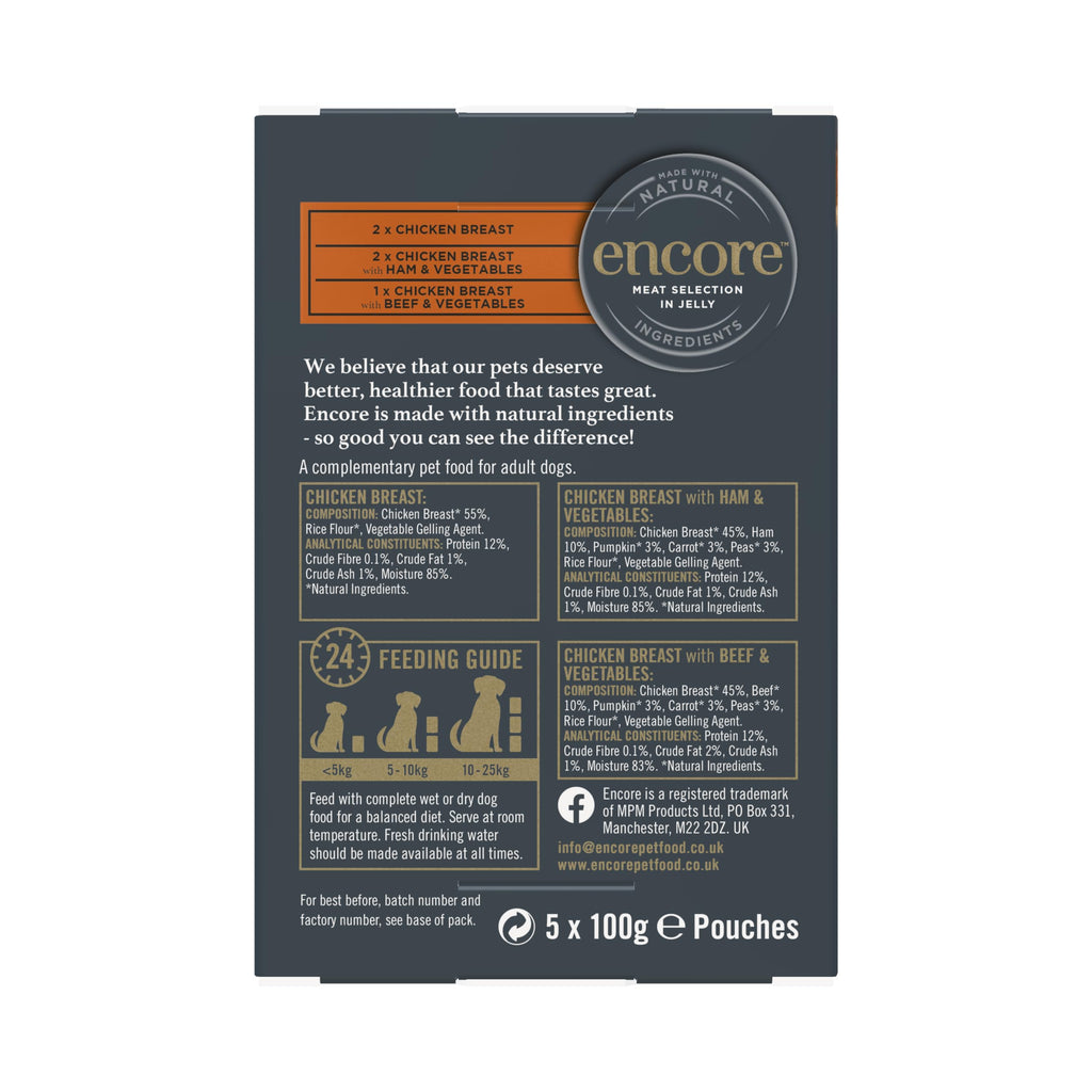Encore 100% Natural Wet Dog Food, Chicken with Fish Selection in Broth 100g Pouch (Pack of 15x100g)