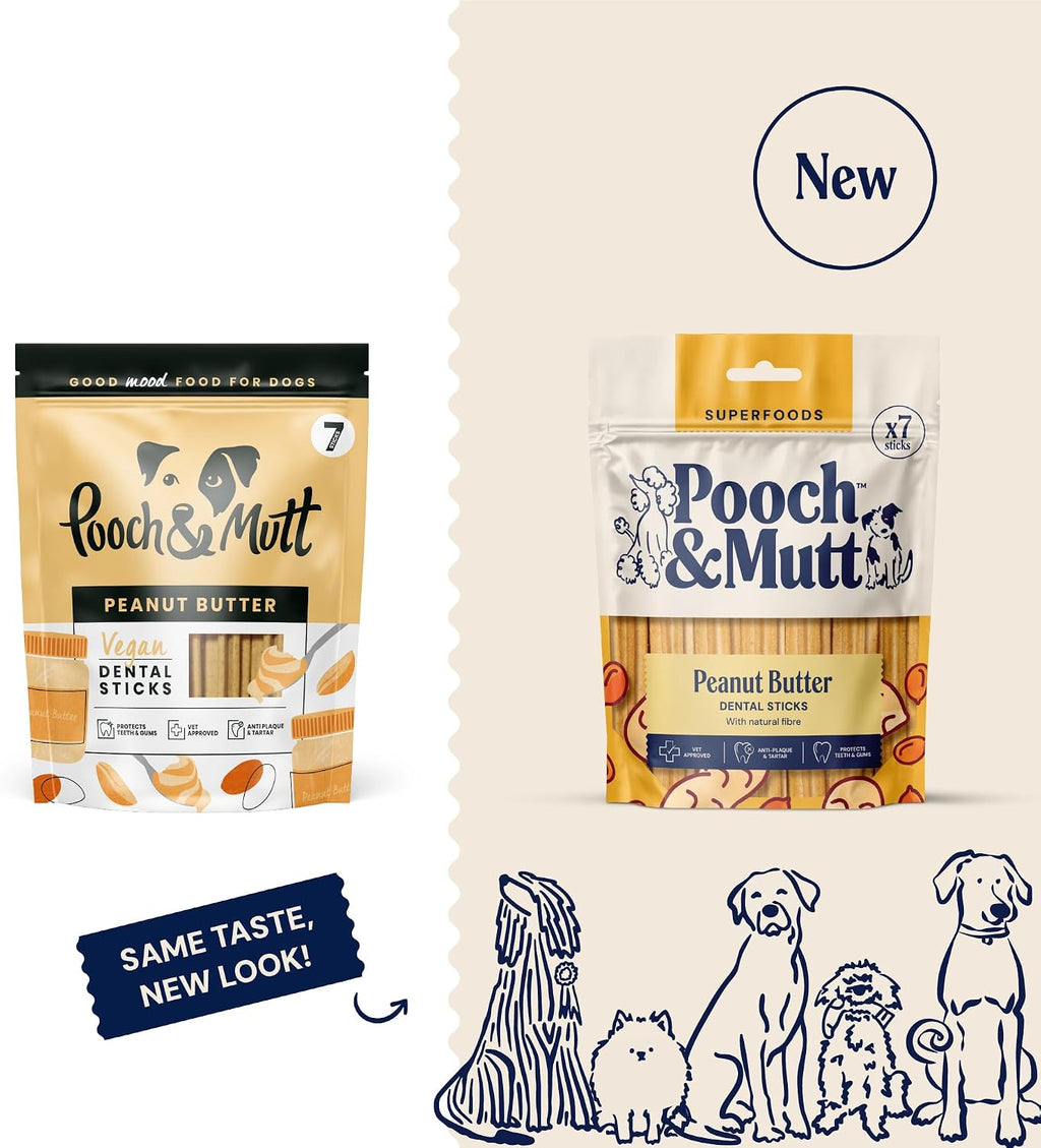 Pooch & Mutt - Peanut Butter Dog Dental Sticks (Regular Sticks), Dog Dental Chew, for Teeth and Gums Cleaning, 1 pack of 7 sticks (packaging may vary)