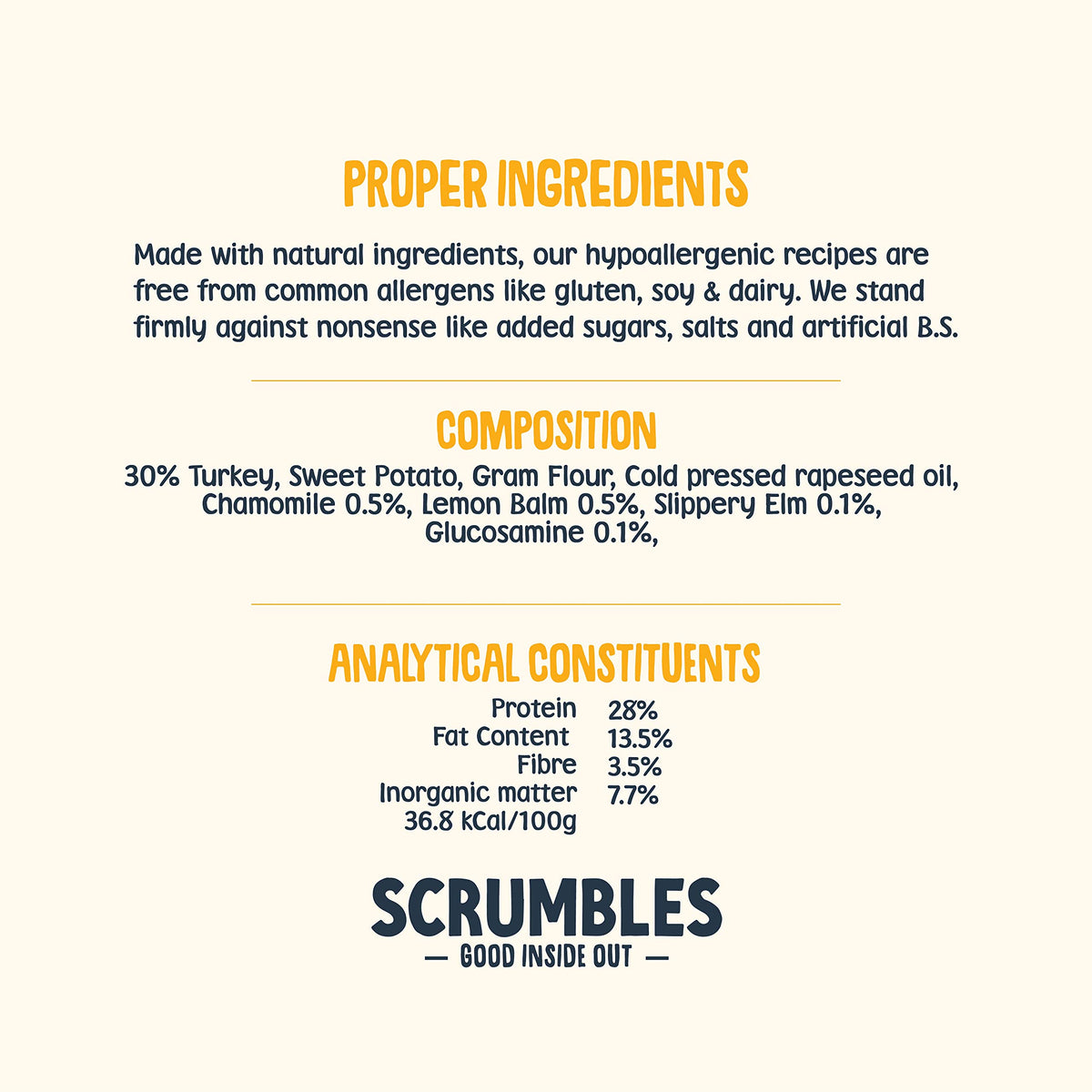 Scrumbles • Dog Treats • Hypoallergenic • All Lifestages • Chicken & Duck • 90g Bag • Gut Friendly Prebiotics • Gluten Free • Superfoods
