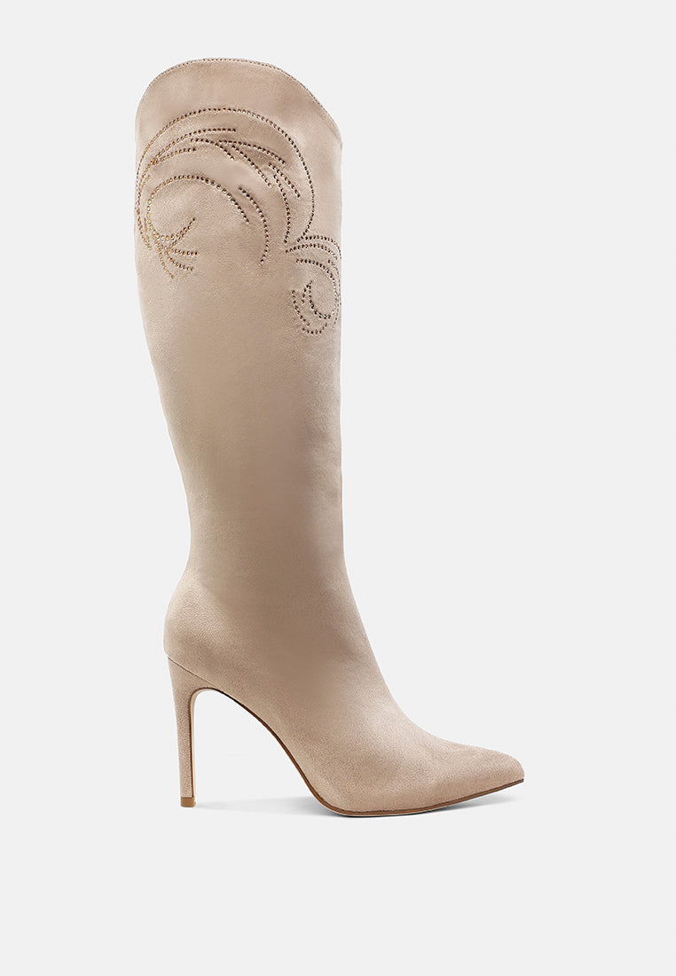 Becks Rhinestone Patterned Calf Boots-0