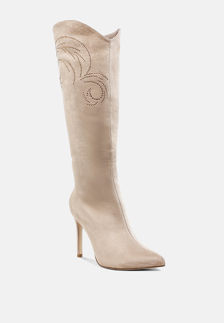 Becks Rhinestone Patterned Calf Boots-1