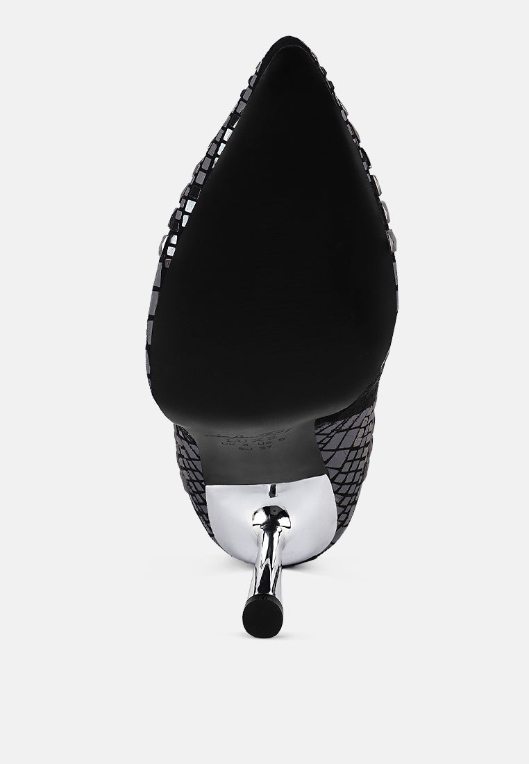 Extravagance Mirror Embellished Stiletto Boots-4
